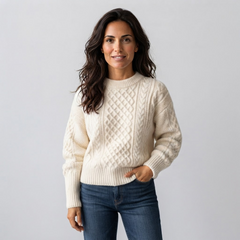 Jersey Mujer de Punto Trenzado con Cuello Redondo