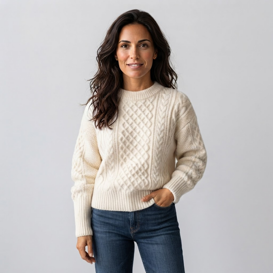 Jersey Mujer de Punto Trenzado con Cuello Redondo