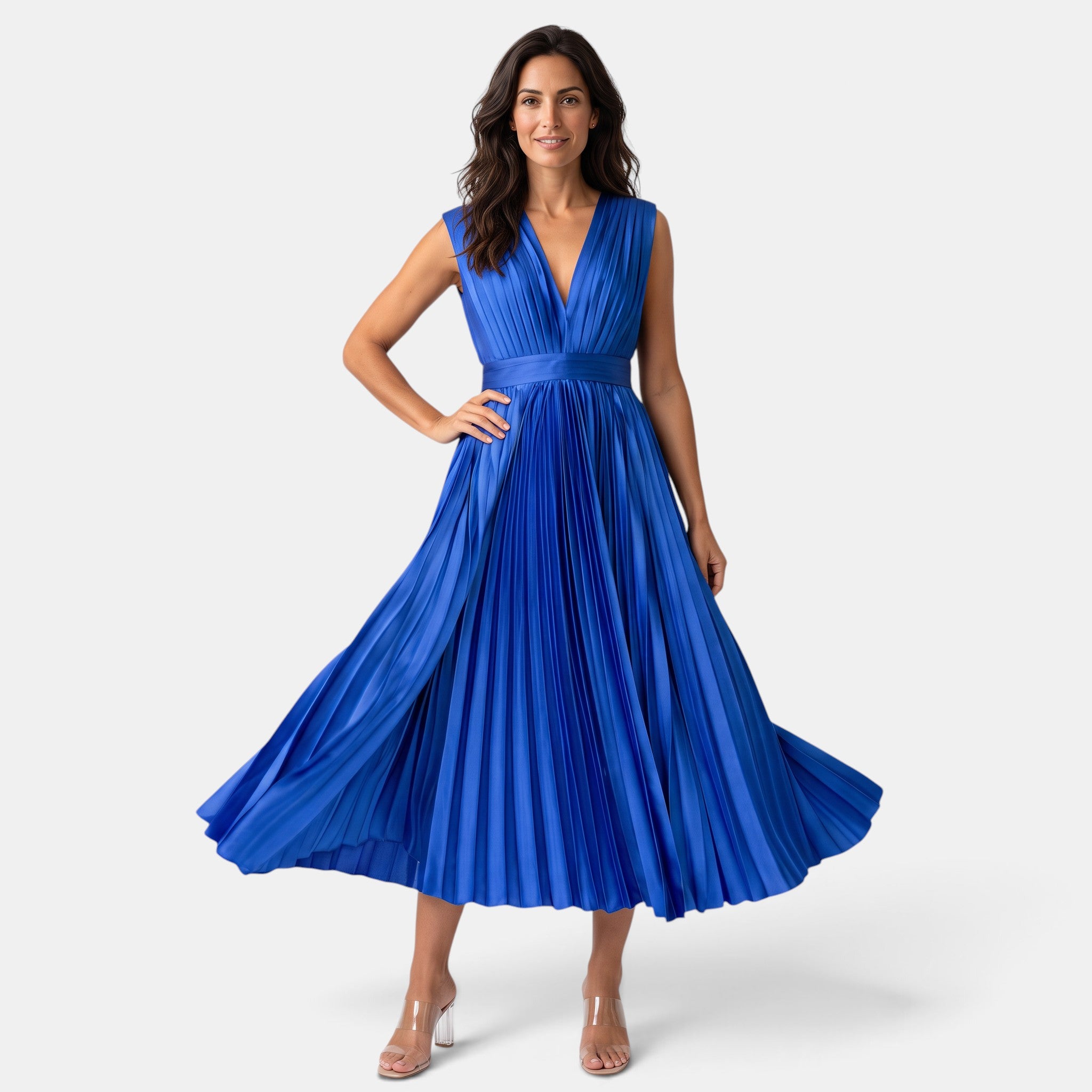 Women's Elegant V-Neck Satin Dress