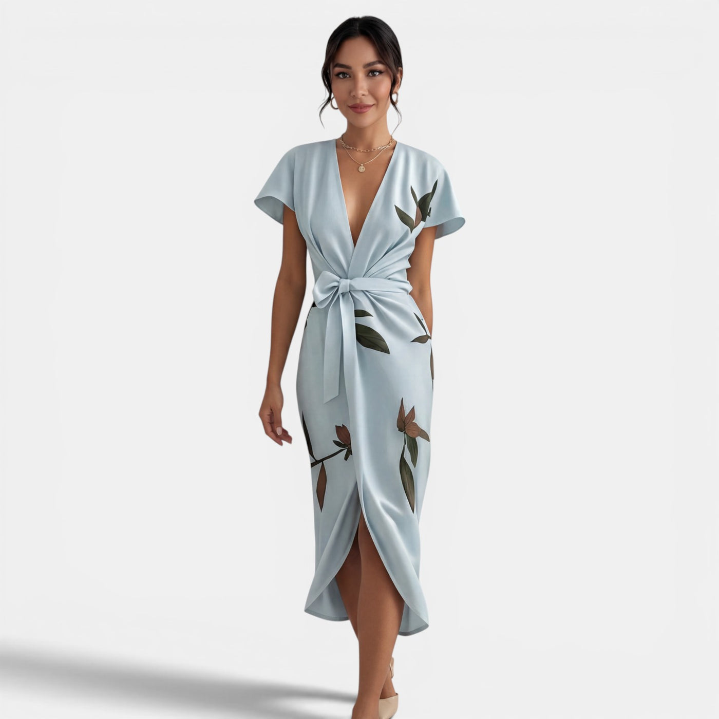 Women's Floral Wrap Midi Dress