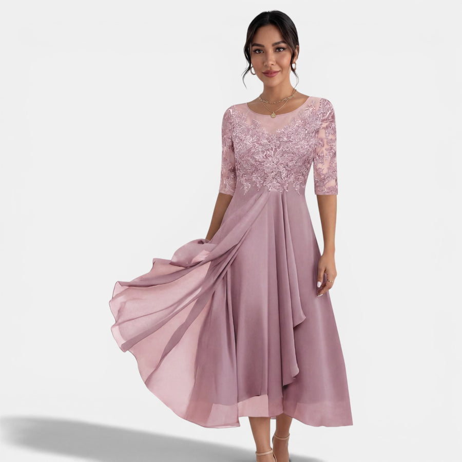 Vestido Fiesta Mujer Chiffon y Encaje