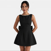 Women's Summer Short Dress with Large Bow and Pearls
