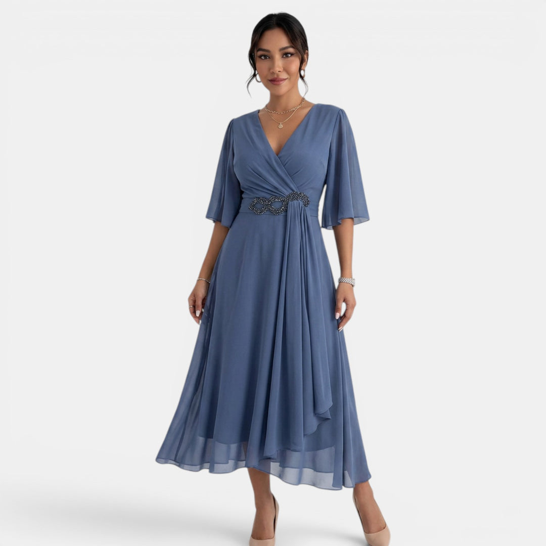 Vestido Midi Fluido Mujer Elegante