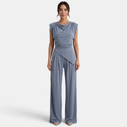 Conjunto Mujer Premium – Top Drapeado y Pantalón Ancho Elegante