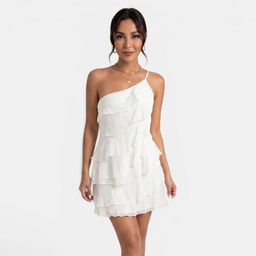 Vestido Mini Halter Mujer – Vestido Bodycon Asimétrico con Volantes para Verano