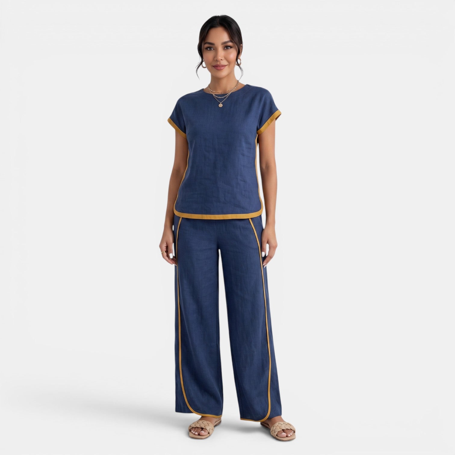 Women's Top and Wide-Leg Pants Set – Elegant 2-Piece Summer Outfit