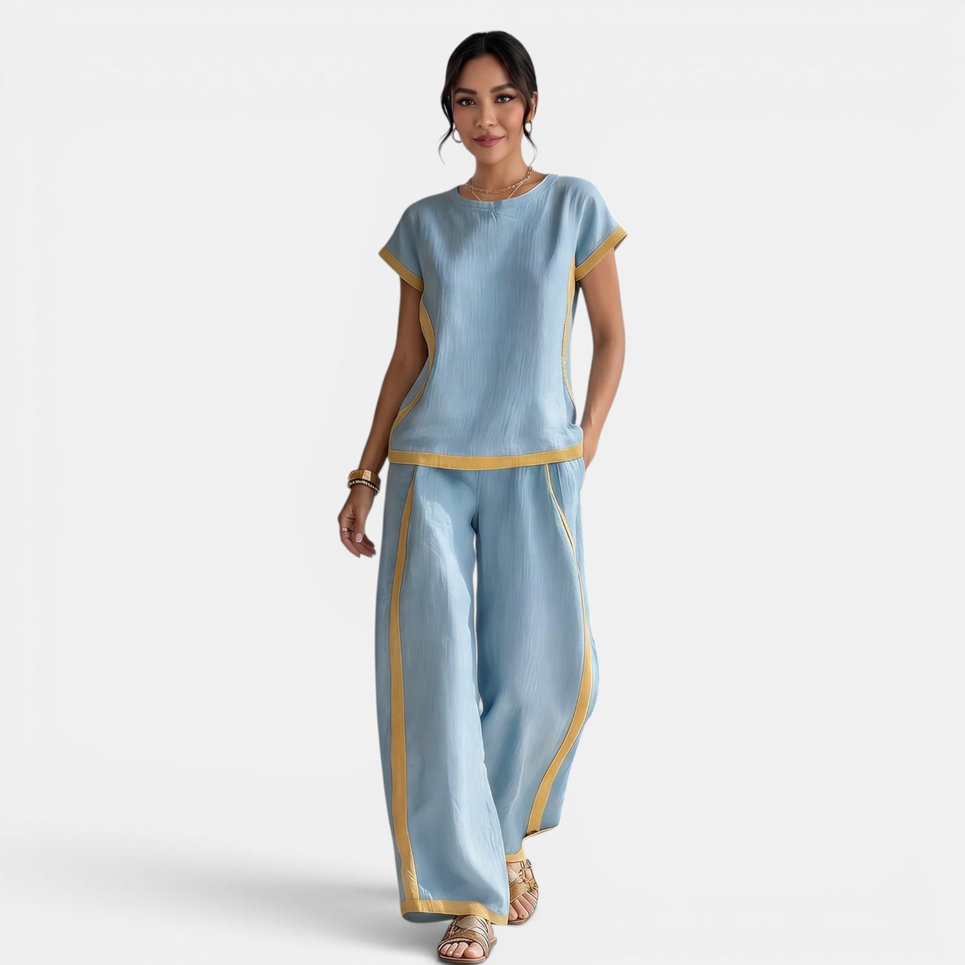 Women's Top and Wide-Leg Pants Set – Elegant 2-Piece Summer Outfit