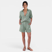 Women's Linen Cotton Half Sleeve Shirt Set