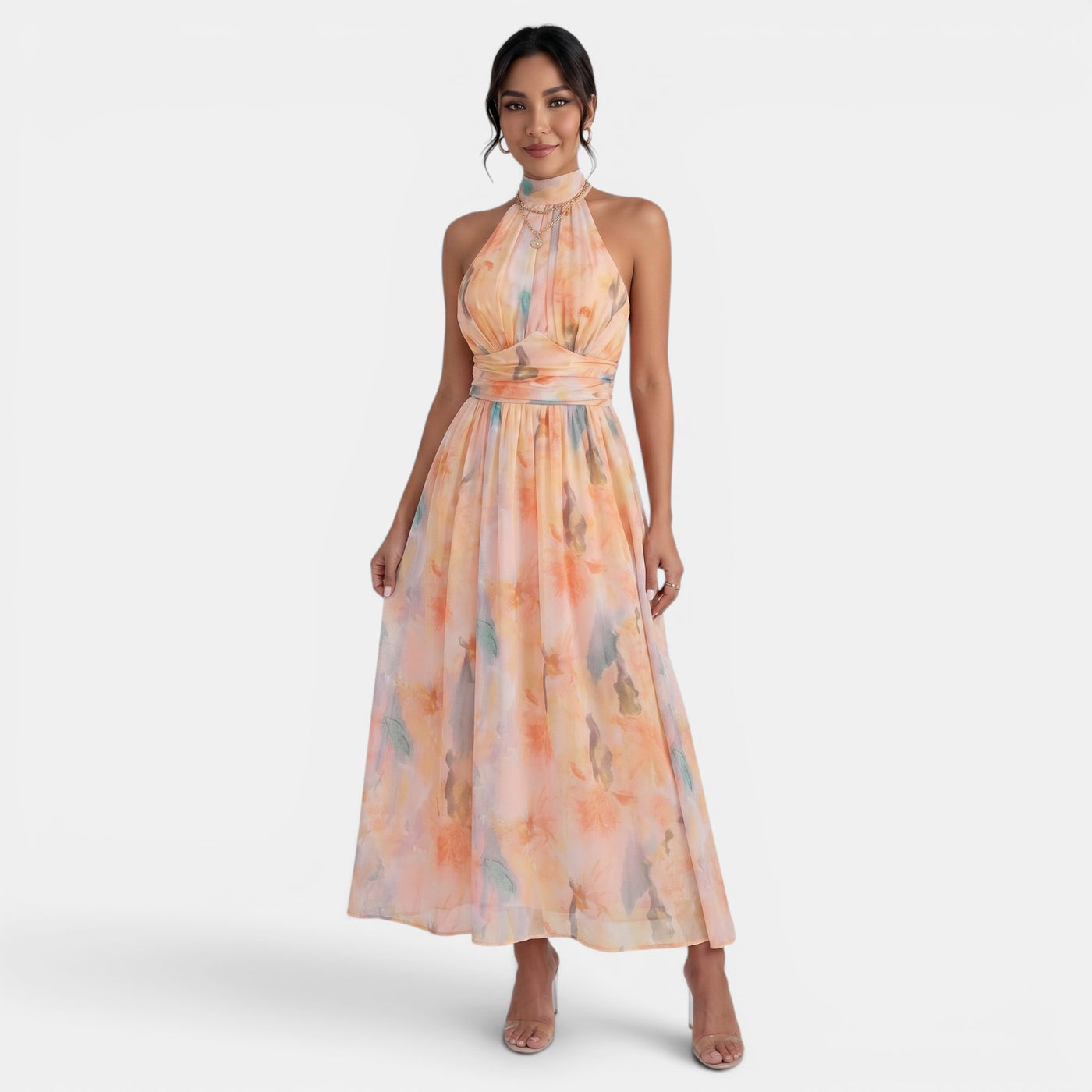 Vestido Mujer Floral Sin Mangas Espalda Abierta