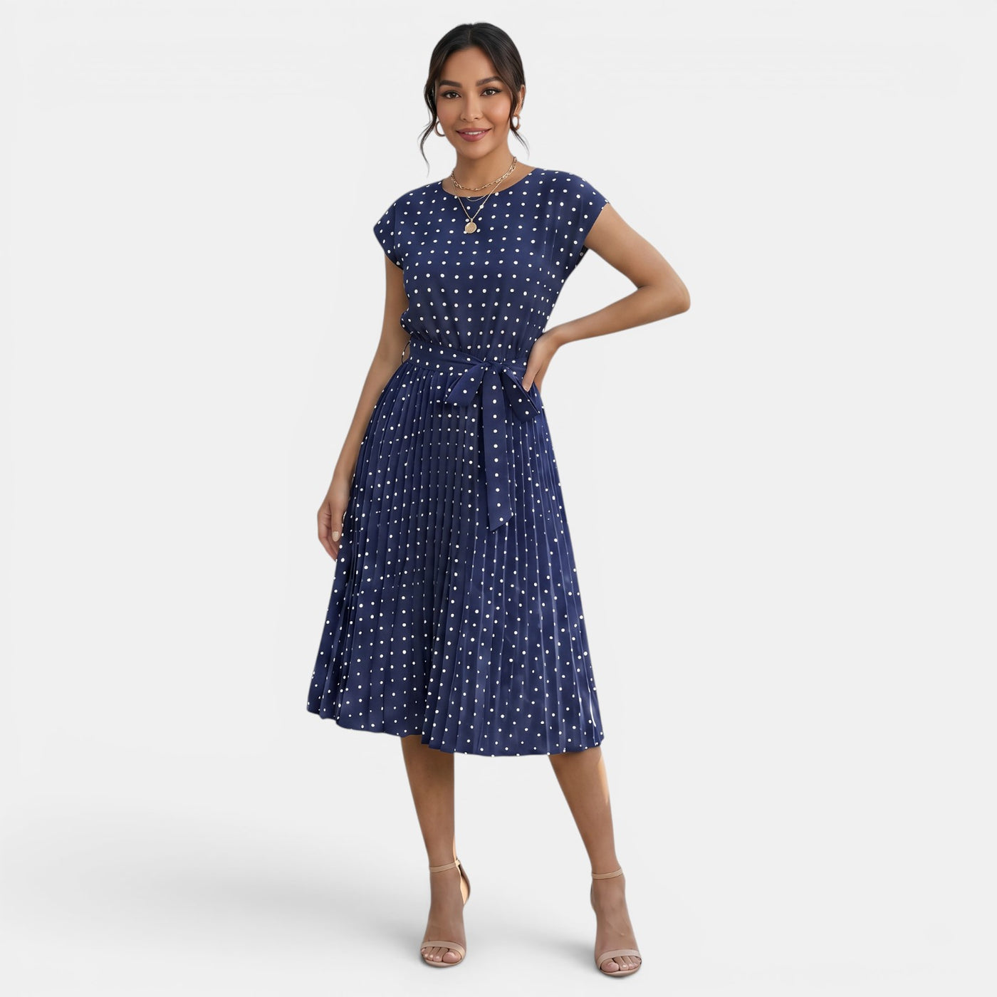 Women's Polka Dot Short Sleeve Midi Dress