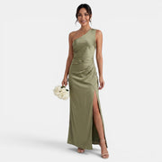 Vestido Satén Mujer Un Hombro