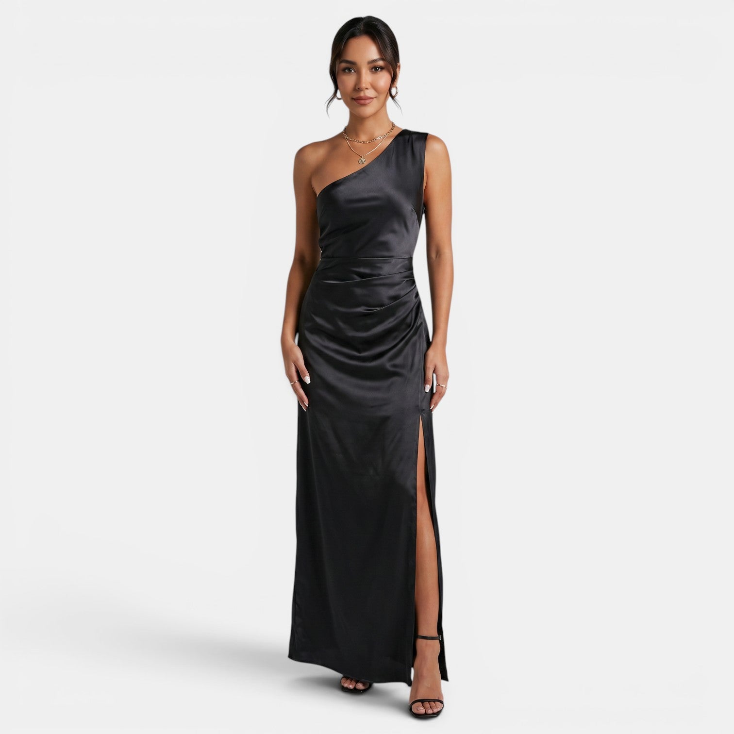 Vestido Satén Mujer Un Hombro