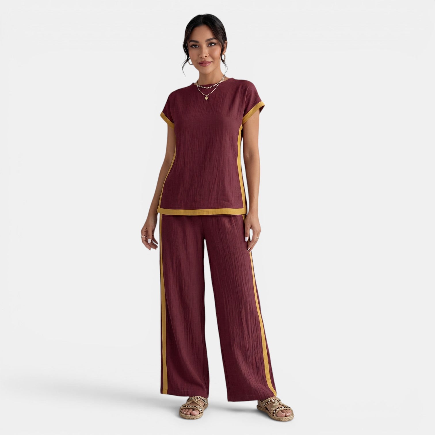 Women's Top and Wide-Leg Pants Set – Elegant 2-Piece Summer Outfit