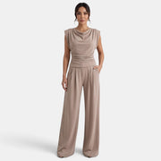 Conjunto Mujer Premium – Top Drapeado y Pantalón Ancho Elegante