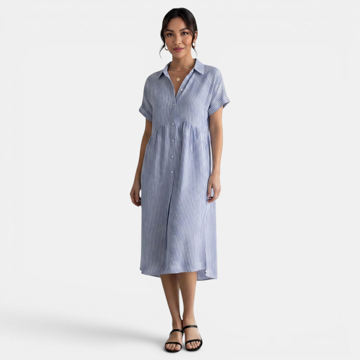 Casual Striped Loose Cotton Linen Dress