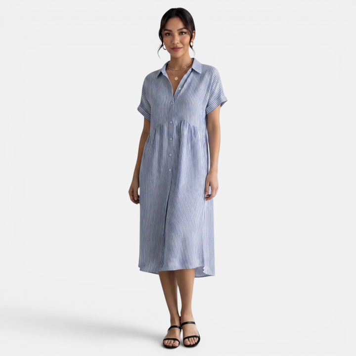 Casual Striped Loose Cotton Linen Dress