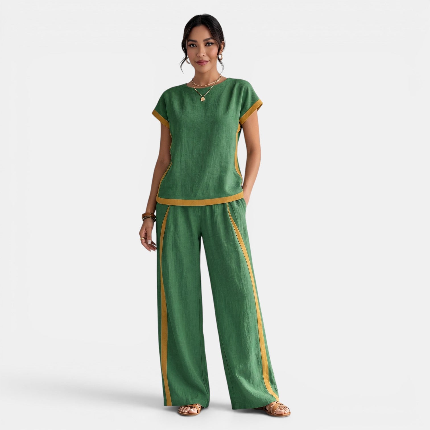 Women's Top and Wide-Leg Pants Set – Elegant 2-Piece Summer Outfit