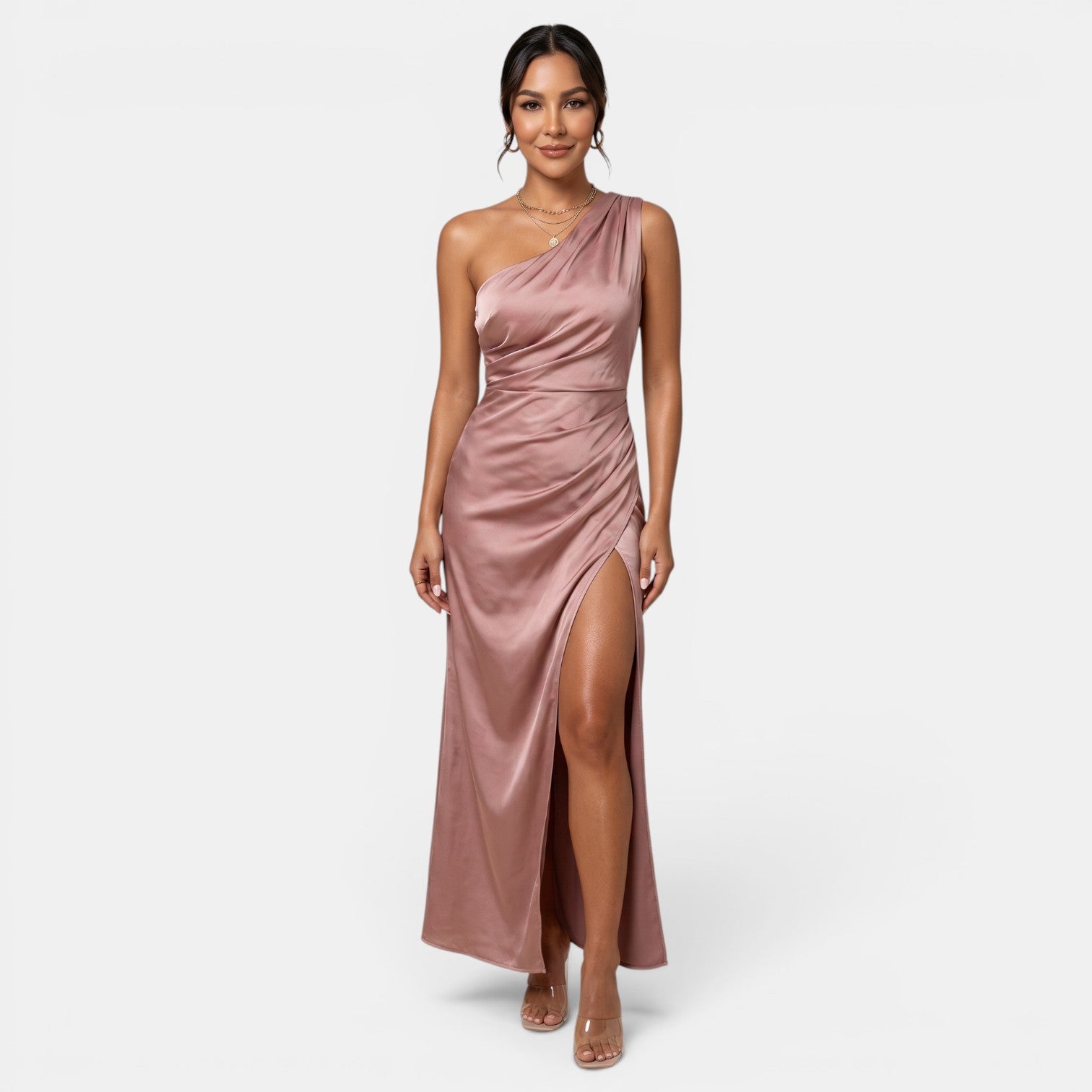 Vestido Satén Mujer Un Hombro