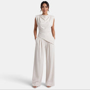 Conjunto Mujer Premium – Top Drapeado y Pantalón Ancho Elegante