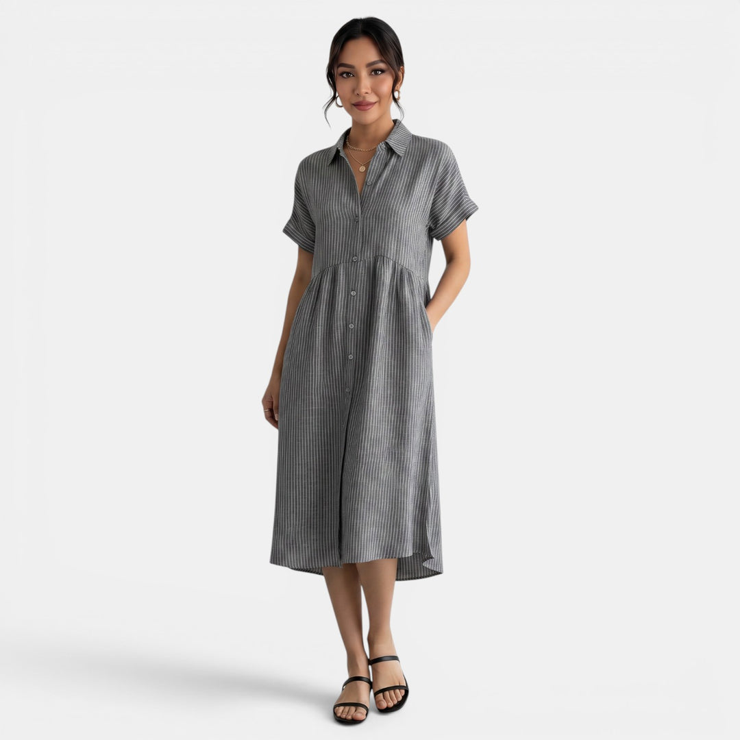 Casual Striped Loose Cotton Linen Dress