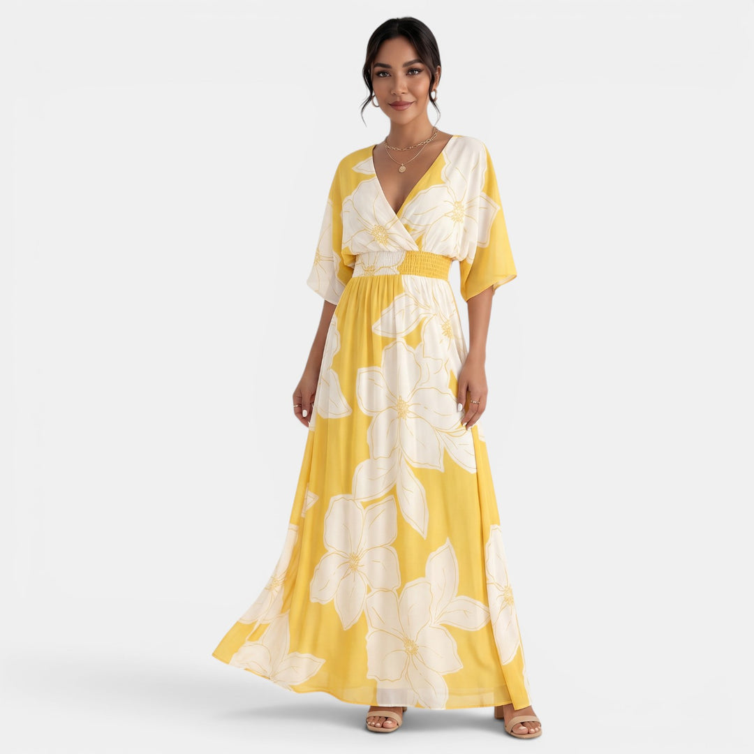 Vestido Largo Floral Mujer Escote V