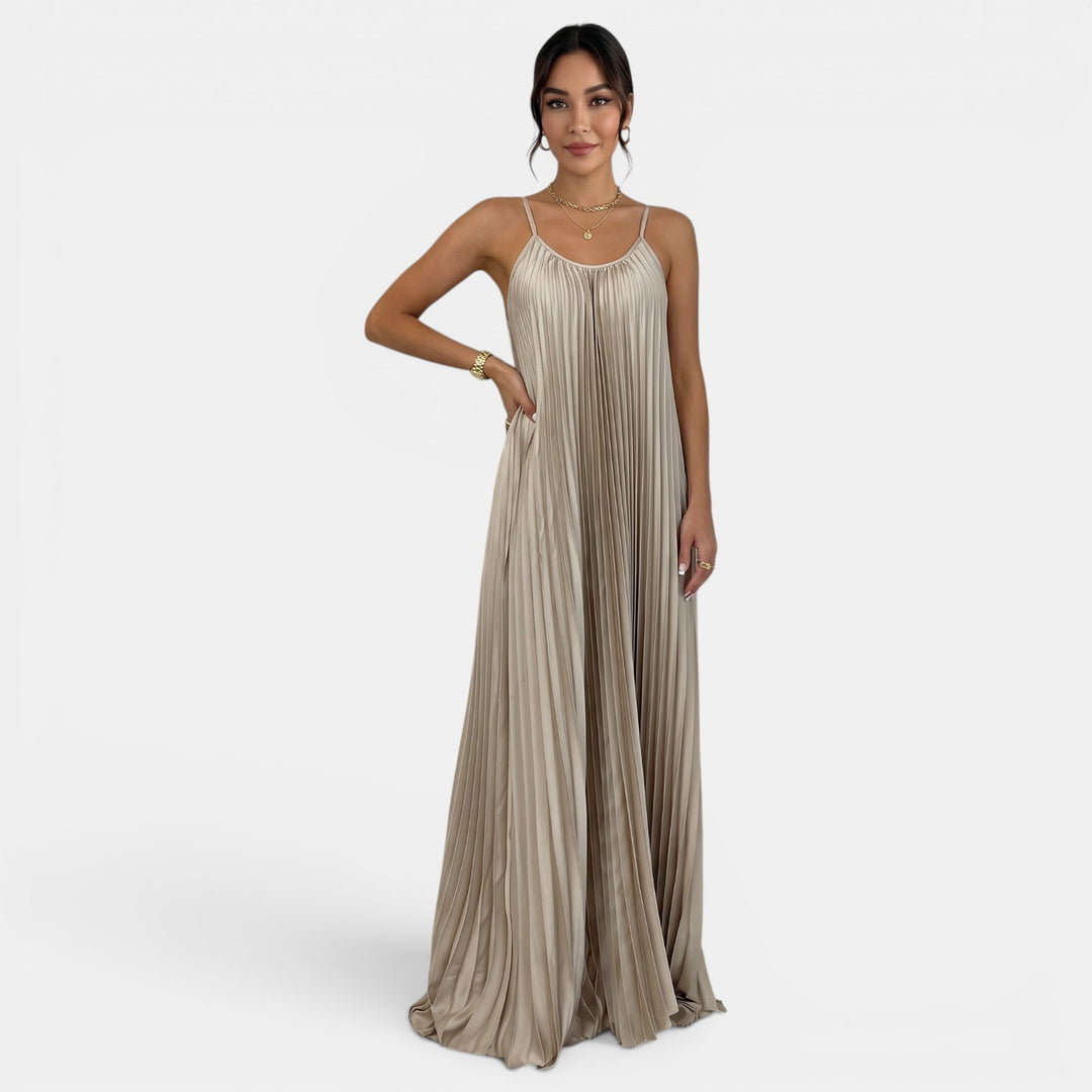 Vestido Largo Halter Plisado Mujer