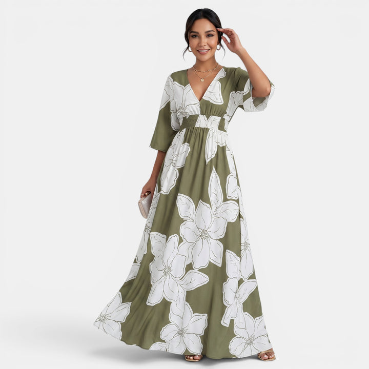 Vestido Largo Floral Mujer Escote V