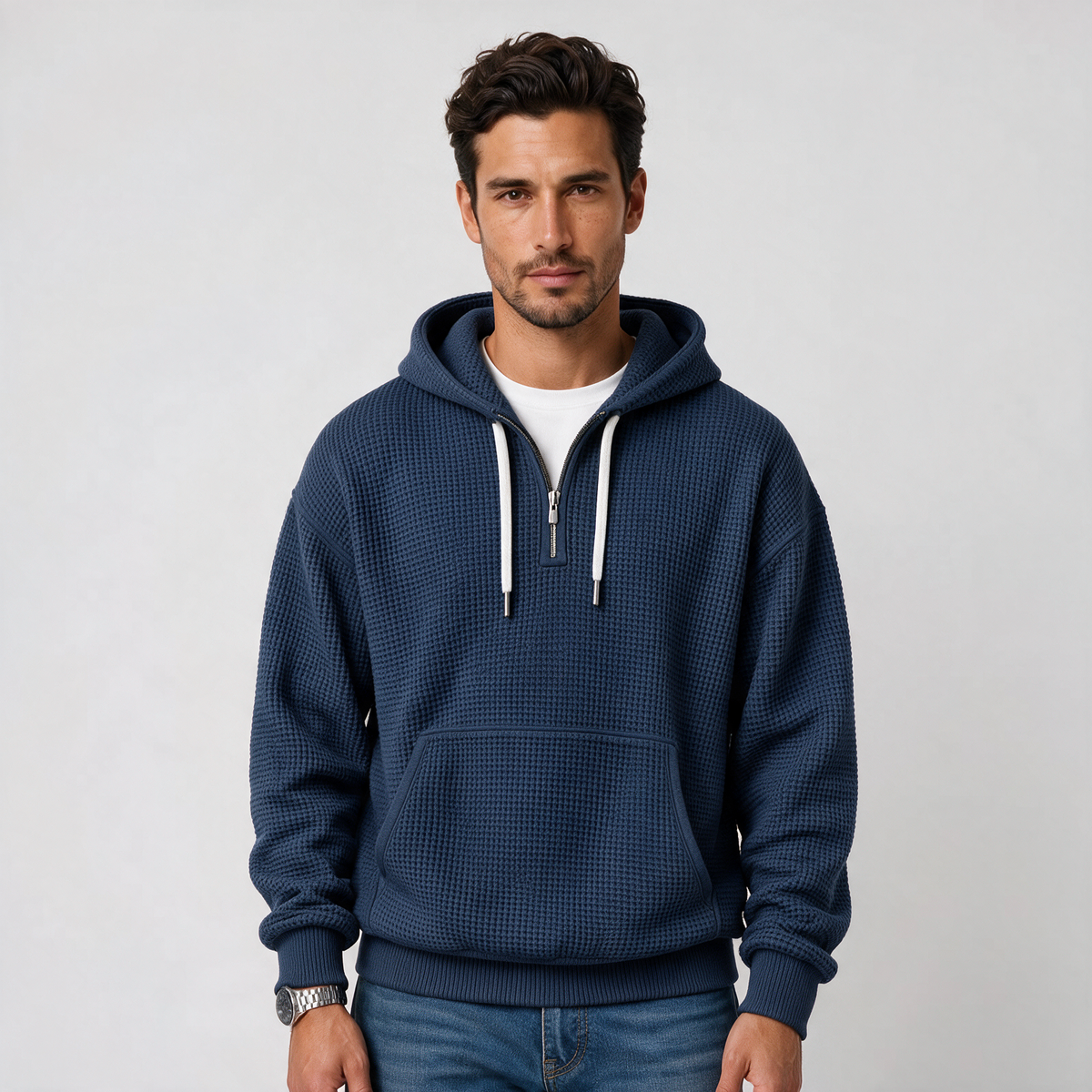 Sudadera Hombre Textura Gofre con Capucha y Cremallera