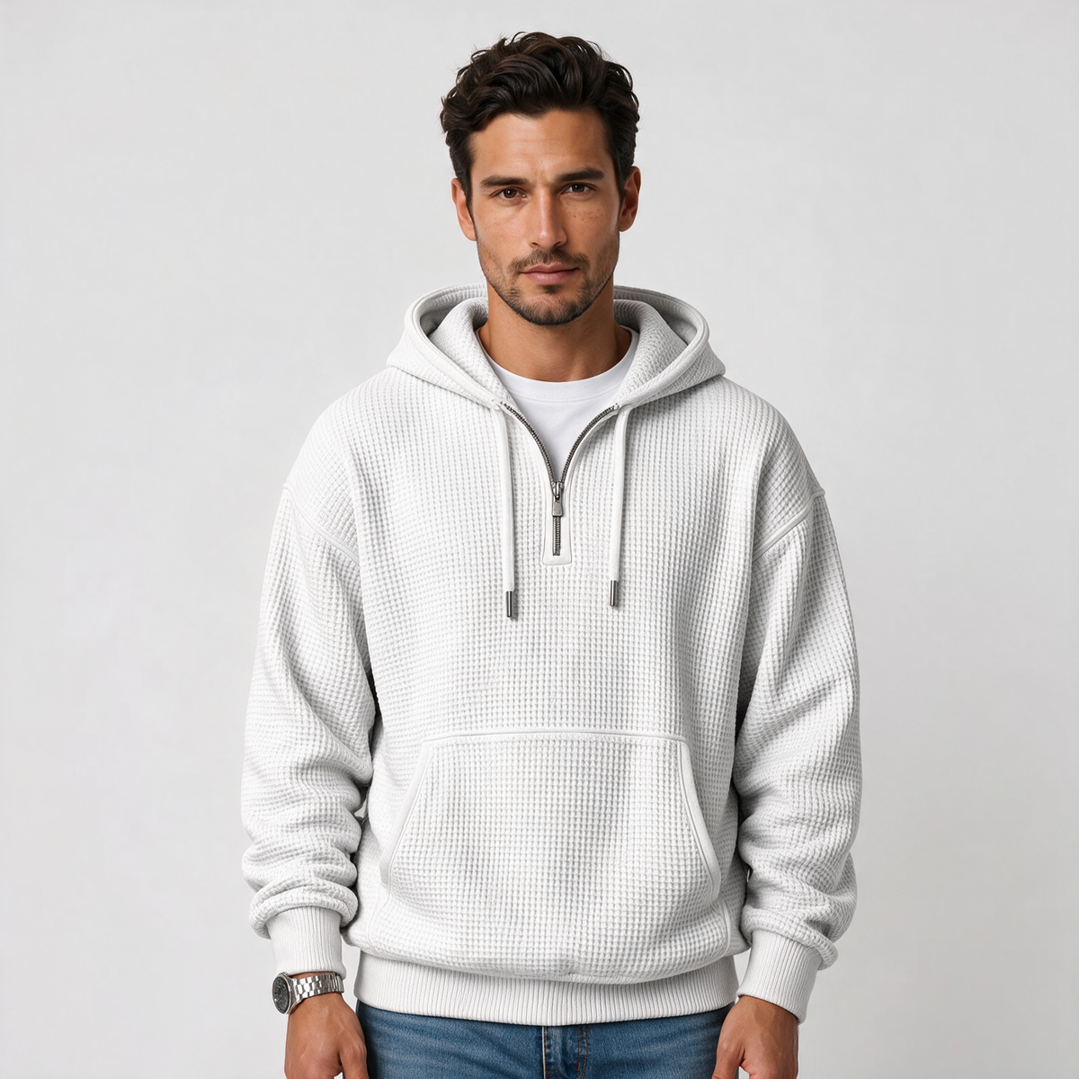 Sudadera Hombre Textura Gofre con Capucha y Cremallera
