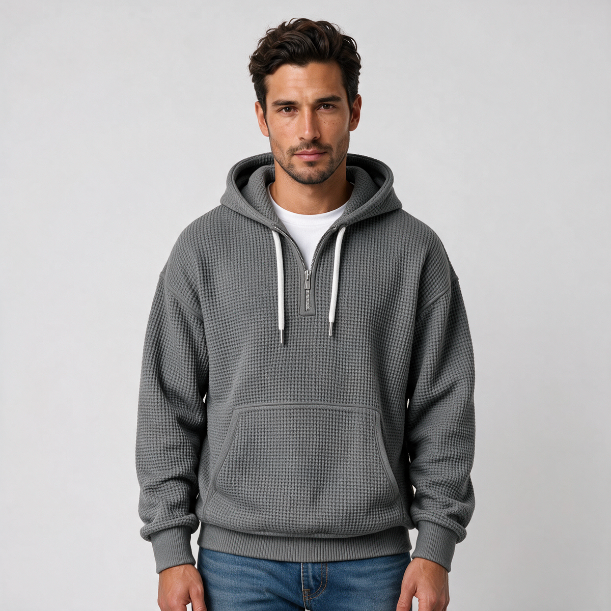 Sudadera Hombre Textura Gofre con Capucha y Cremallera