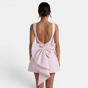 Women's Summer Short Dress with Large Bow and Pearls