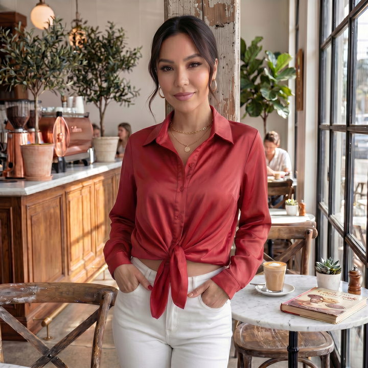 Blusa Mujer Satén Manga Larga