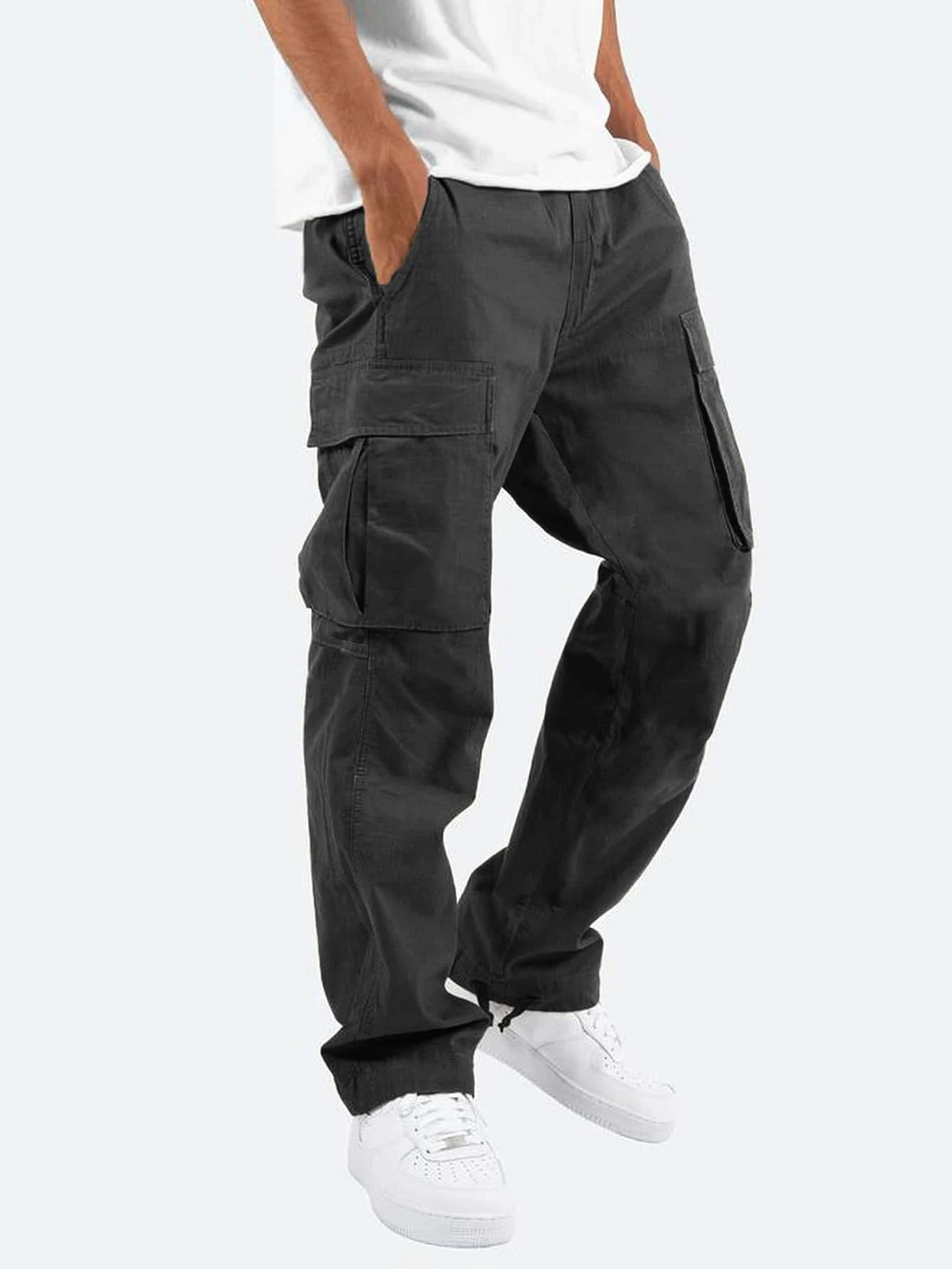 Pantalón Cargo Hombre Negro Algodón Corte Relajado