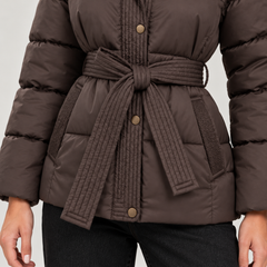 Women's Hooded Padded Jacket with Belt