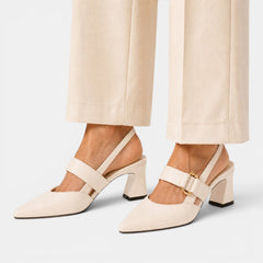 Women's Pointed Toe Ankle Strap Pumps - 2.4 Inch (6 cm) Mid Heel