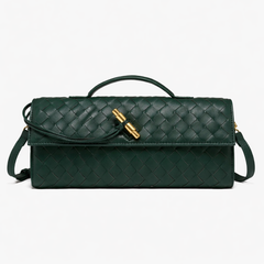Women's Woven Vegan Leather Clutch - Evening Handbag, Gold Clasp