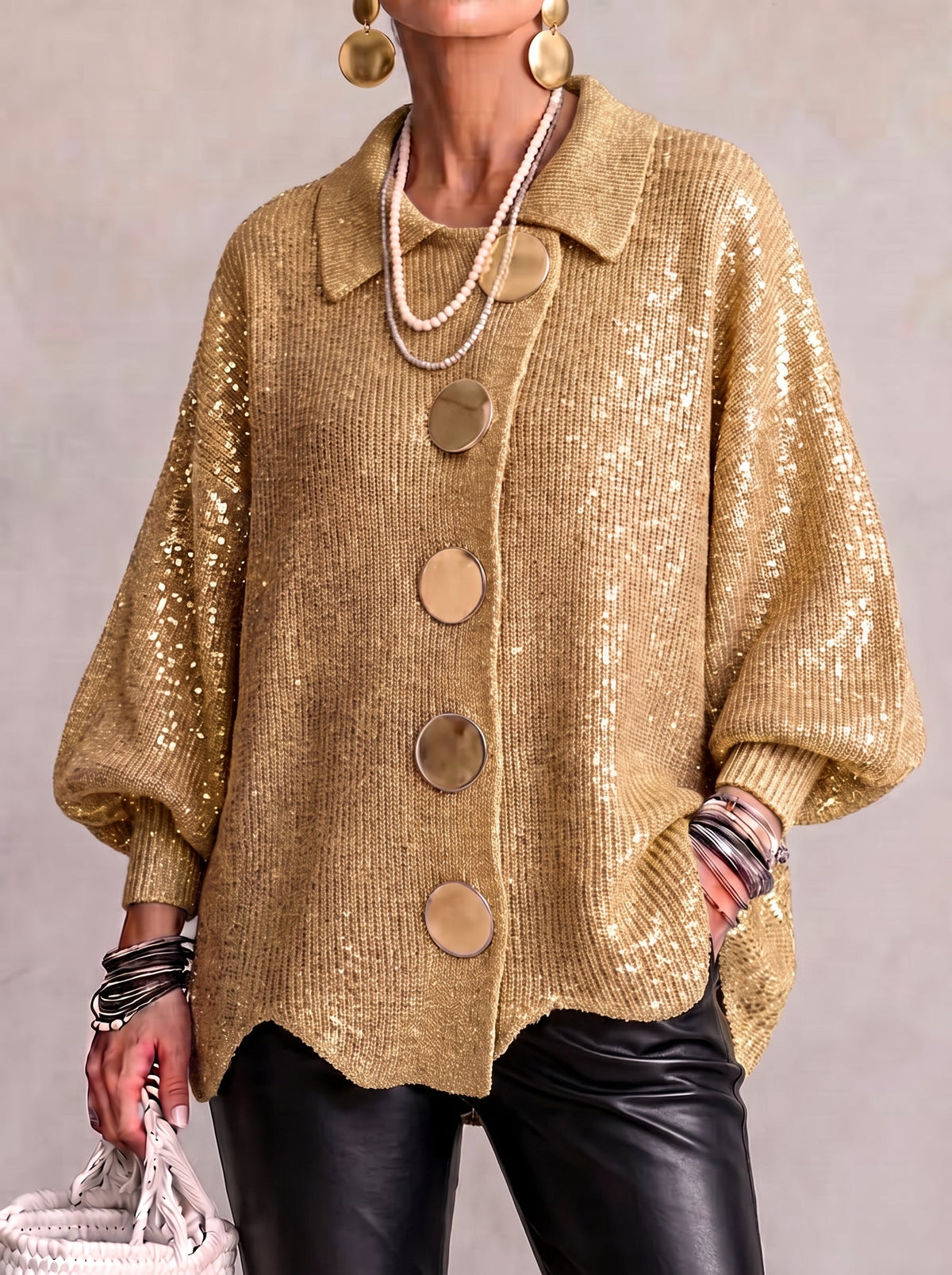 Cárdigan Mujer Oversize con Botones Metálicos
