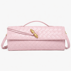 Women's Woven Vegan Leather Clutch - Evening Handbag, Gold Clasp