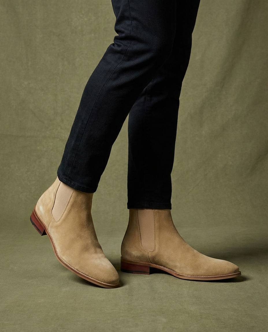 Men's Faux Suede Chelsea Boots - Slip-On Ankle Boots