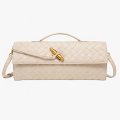 Women's Woven Vegan Leather Clutch - Evening Handbag, Gold Clasp