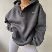 Women's Oversized Thick Cotton Sweatshirt with Shirt Collar