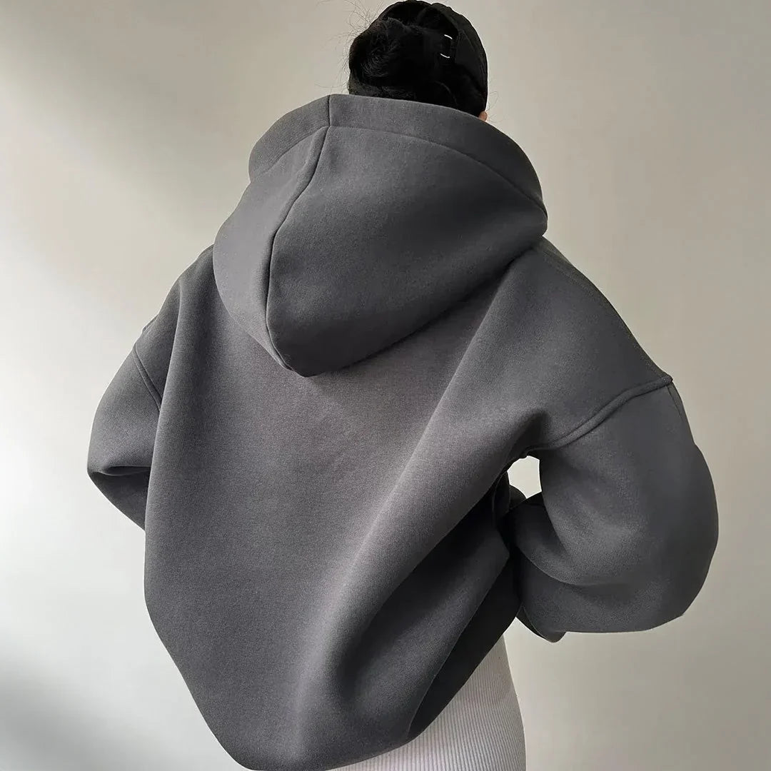 Women's Oversized Thick Cotton Sweatshirt with Shirt Collar