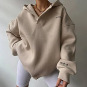 Women's Oversized Thick Cotton Sweatshirt with Shirt Collar