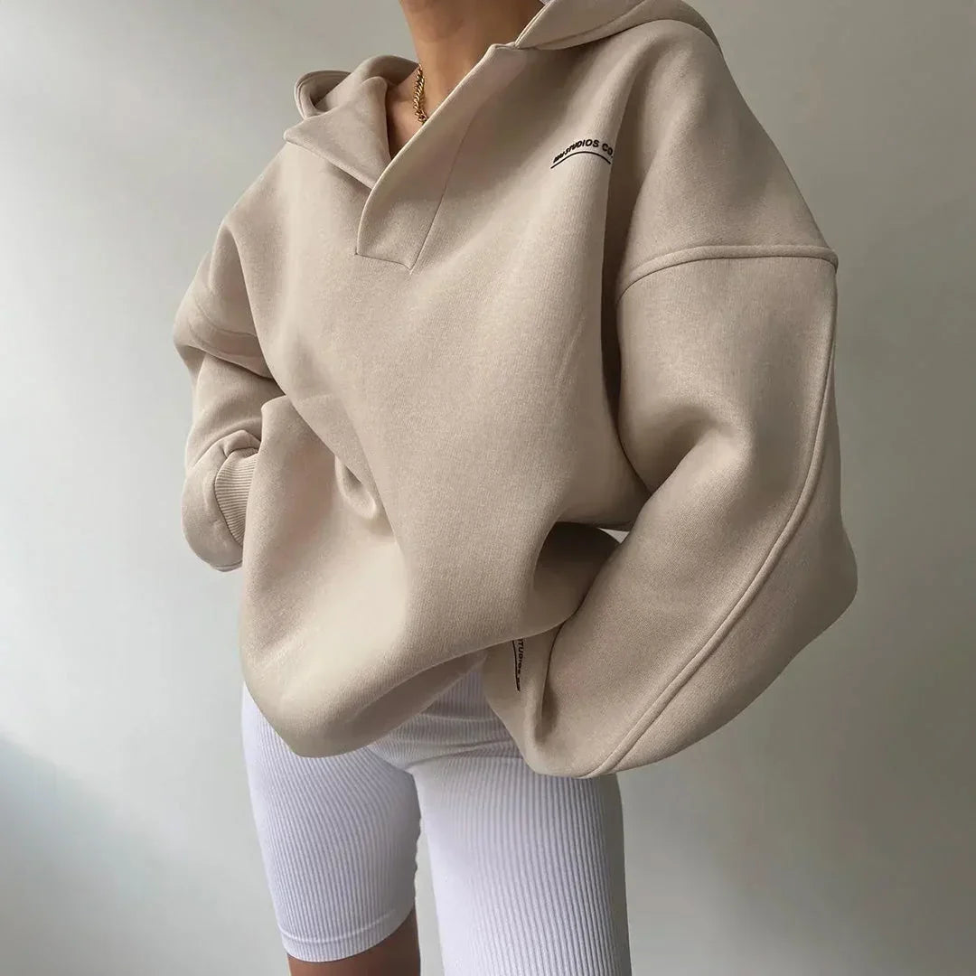 Women's Oversized Thick Cotton Sweatshirt with Shirt Collar