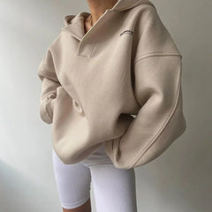 Women's Oversized Heavy Cotton Sweatshirt - Collared Neck