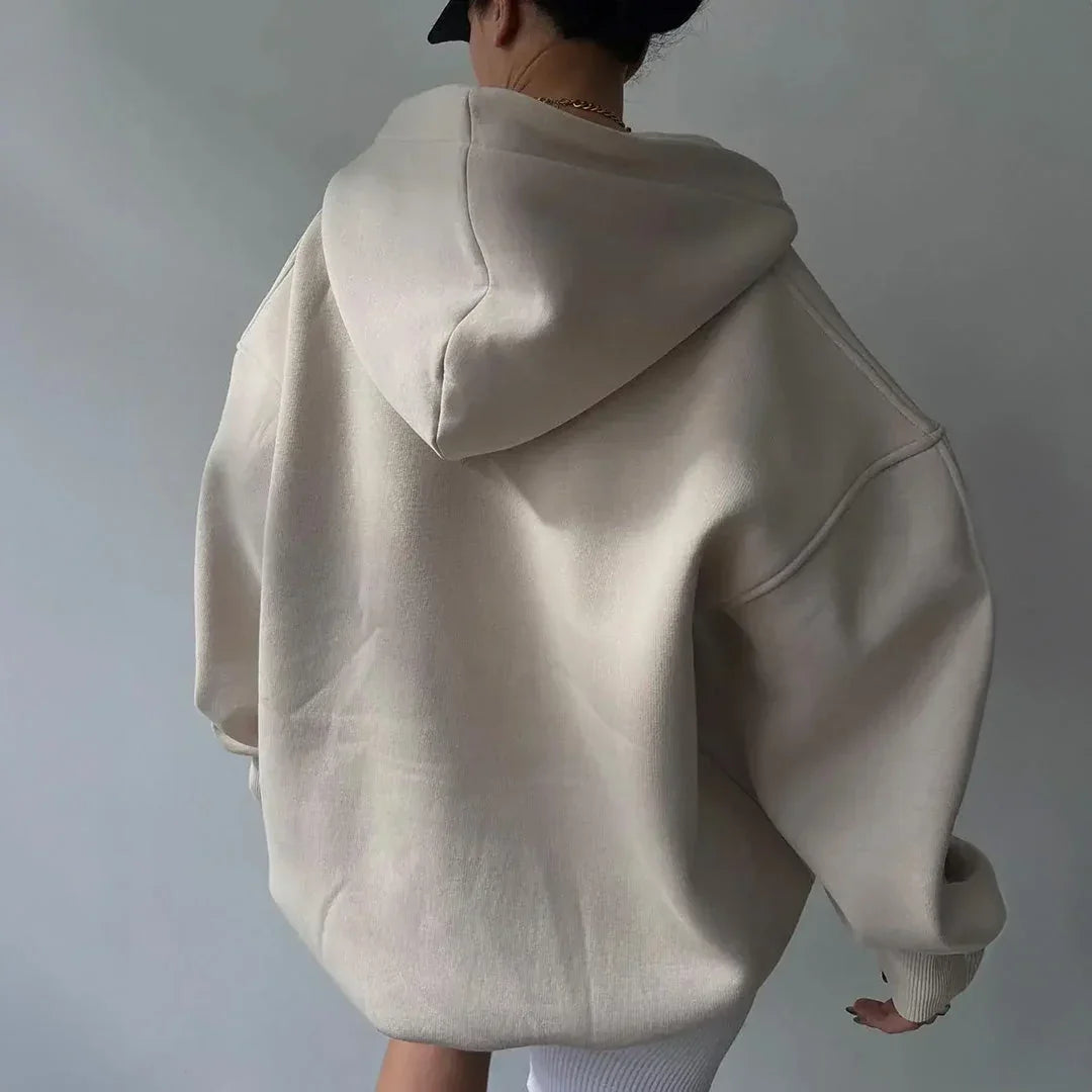 Women's Oversized Thick Cotton Sweatshirt with Shirt Collar