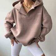 Women's Oversized Thick Cotton Sweatshirt with Shirt Collar