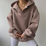 Women's Oversized Thick Cotton Sweatshirt with Shirt Collar