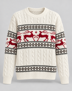 Women's Fair Isle Reindeer Aran Cable Knit Christmas Sweater