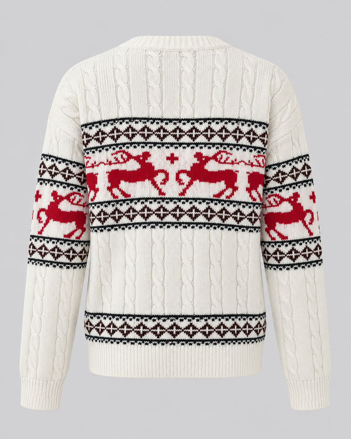 Women's Fair Isle Reindeer Aran Cable Knit Christmas Sweater